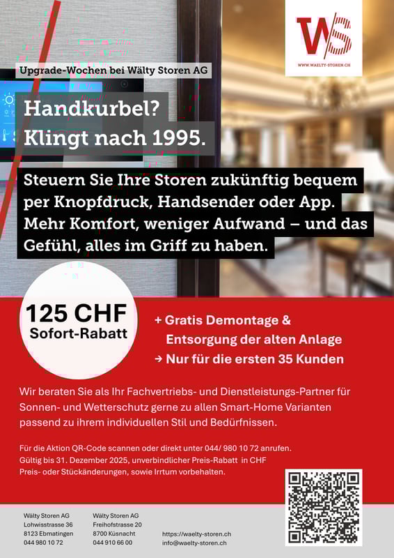 Herbst - Winter Aktion: Upgrade-Wochen bei Wälty Storen Herbst - Winter Aktion: Upgrade-Wochen bei Wälty Storen