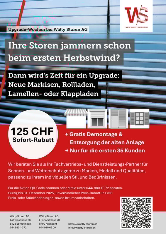 Herbst - Winter Aktion: Upgrade-Wochen bei Wälty Storen Herbst - Winter Aktion: Upgrade-Wochen bei Wälty Storen